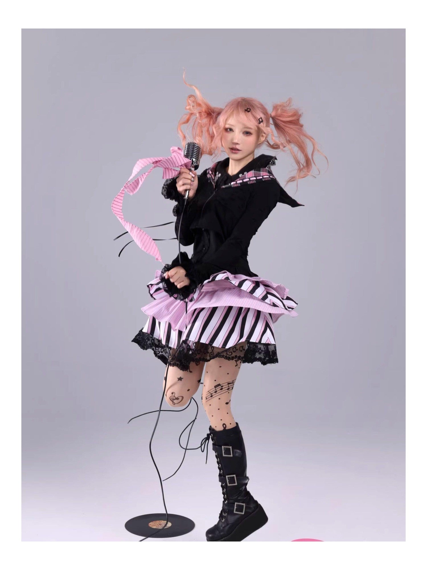 Evil Tooth Heart Stripe Ripped Sailor Collar Cropped Punk Women&