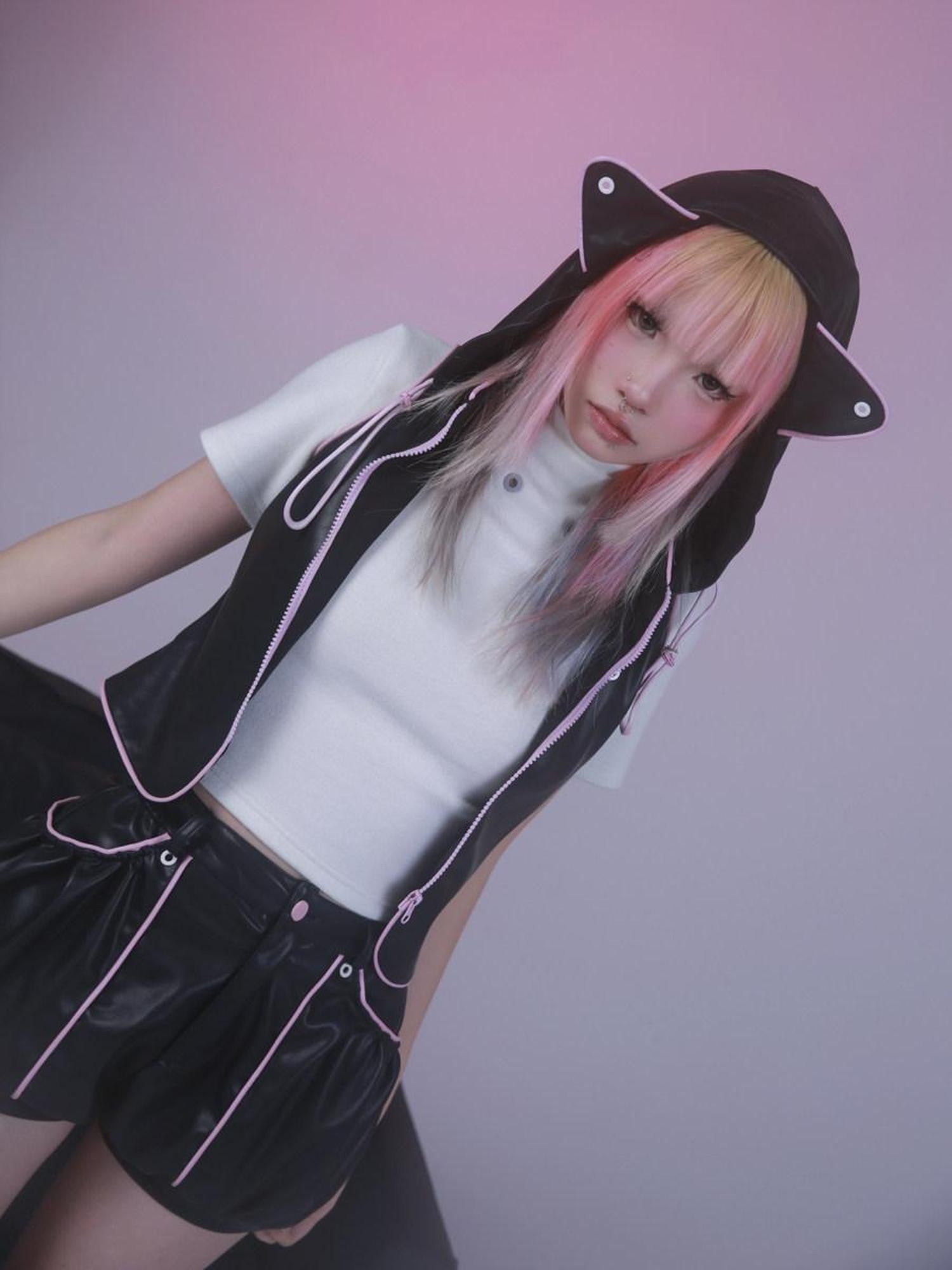 Evil Tooth High Neck Mechanical Punk Tooth Short Sleeve Straight Fit Women&