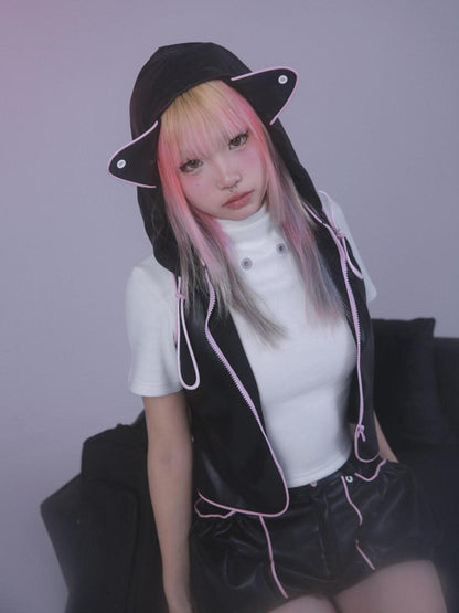 Evil Tooth High Neck Mechanical Punk Tooth Short Sleeve Straight Fit Women&