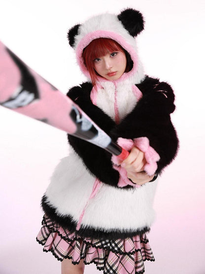 Evil Tooth Hooded Kung Fu Panda Print Chinese Women&