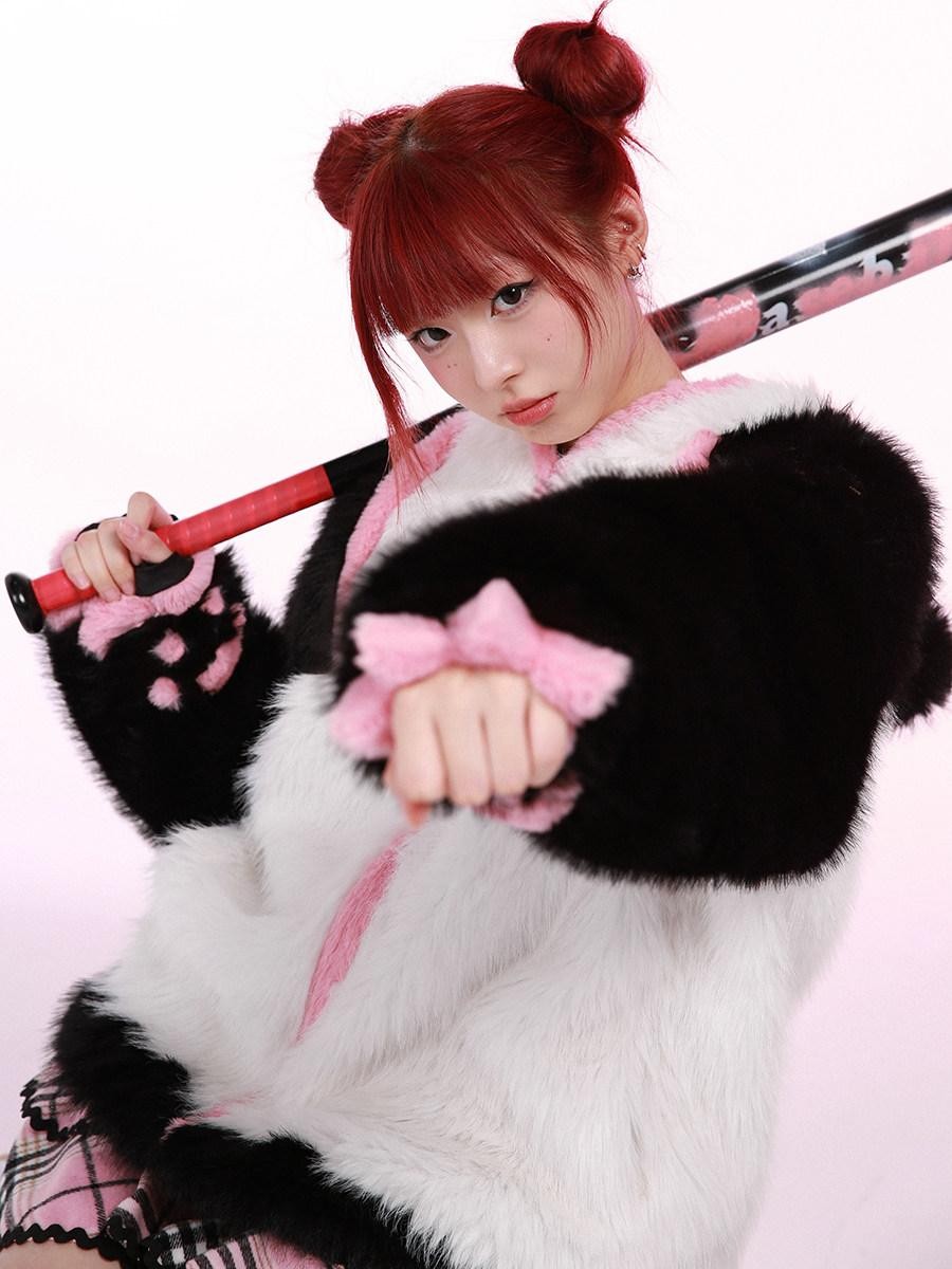 Evil Tooth Hooded Kung Fu Panda Print Chinese Women&