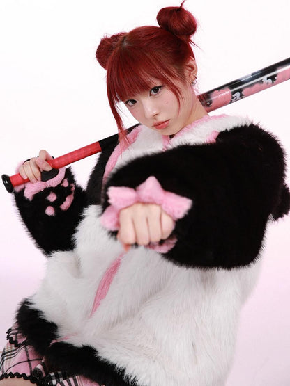 Evil Tooth Hooded Kung Fu Panda Print Chinese Women&