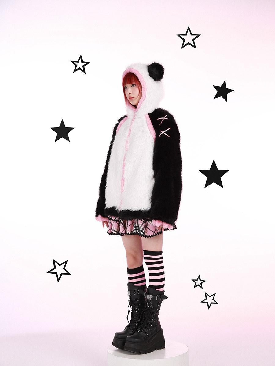 Evil Tooth Hooded Kung Fu Panda Print Chinese Women&