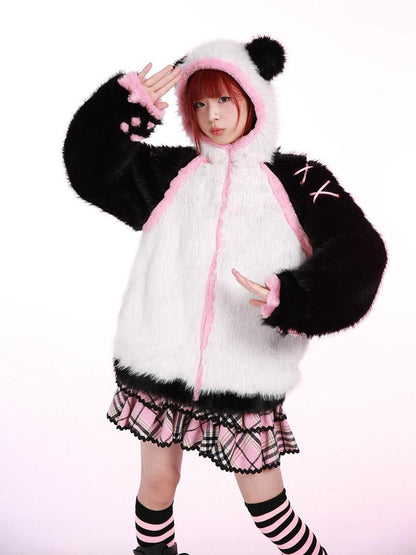 Evil Tooth Hooded Kung Fu Panda Print Chinese Women&