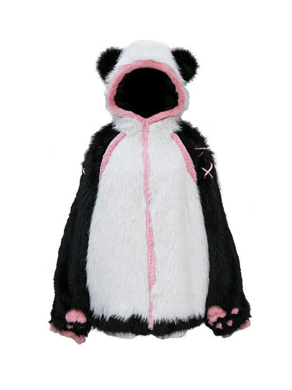 Evil Tooth Hooded Kung Fu Panda Print Chinese Women&