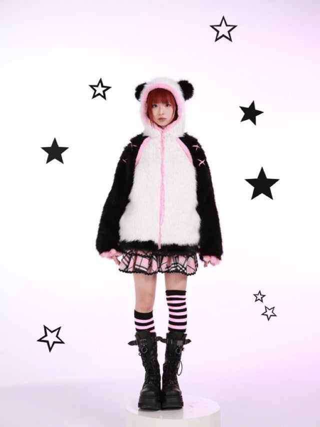 Evil Tooth Hooded Kung Fu Panda Print Chinese Women&