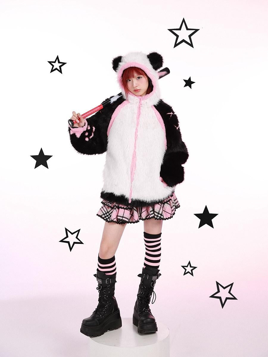 Evil Tooth Hooded Kung Fu Panda Print Chinese Women&