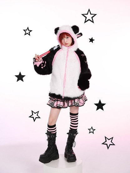 Evil Tooth Hooded Kung Fu Panda Print Chinese Women&