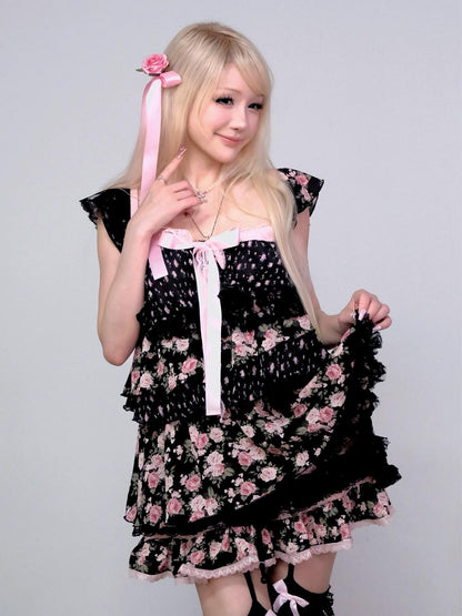 Evil Tooth Irregular Patchwork Layered Floral Tiered Women&