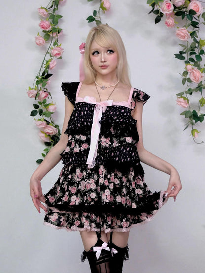 Evil Tooth Irregular Patchwork Layered Floral Tiered Women&