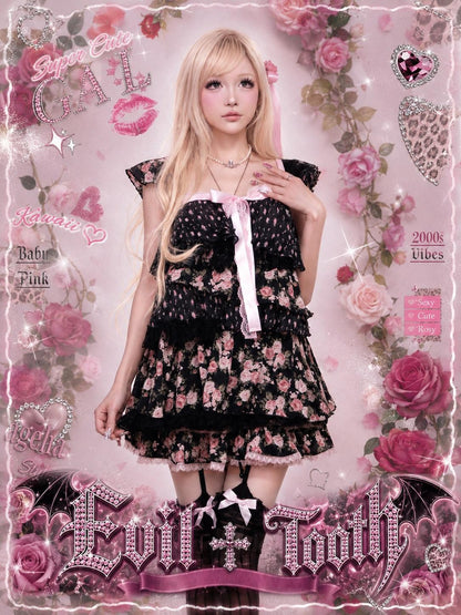 Evil Tooth Irregular Patchwork Layered Floral Tiered Women&