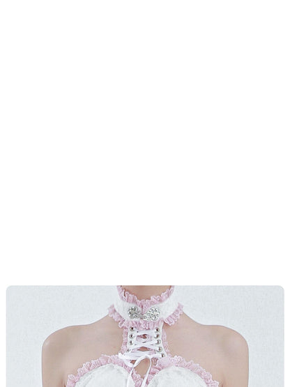 Evil Tooth Lace Trim Frog Button Pure Color Polyester Women&