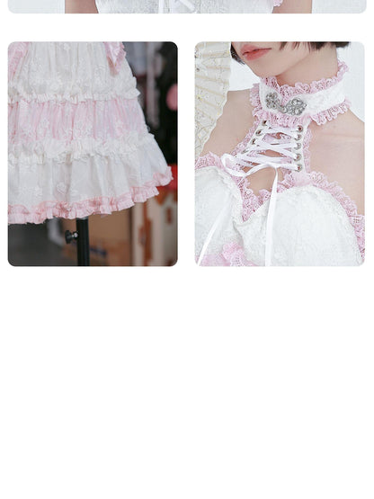 Evil Tooth Lace Trim Frog Button Pure Color Polyester Women&