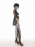 Evil Tooth Lace V-neck Tail Hem Butterfly Bow Cinched Waist Women&