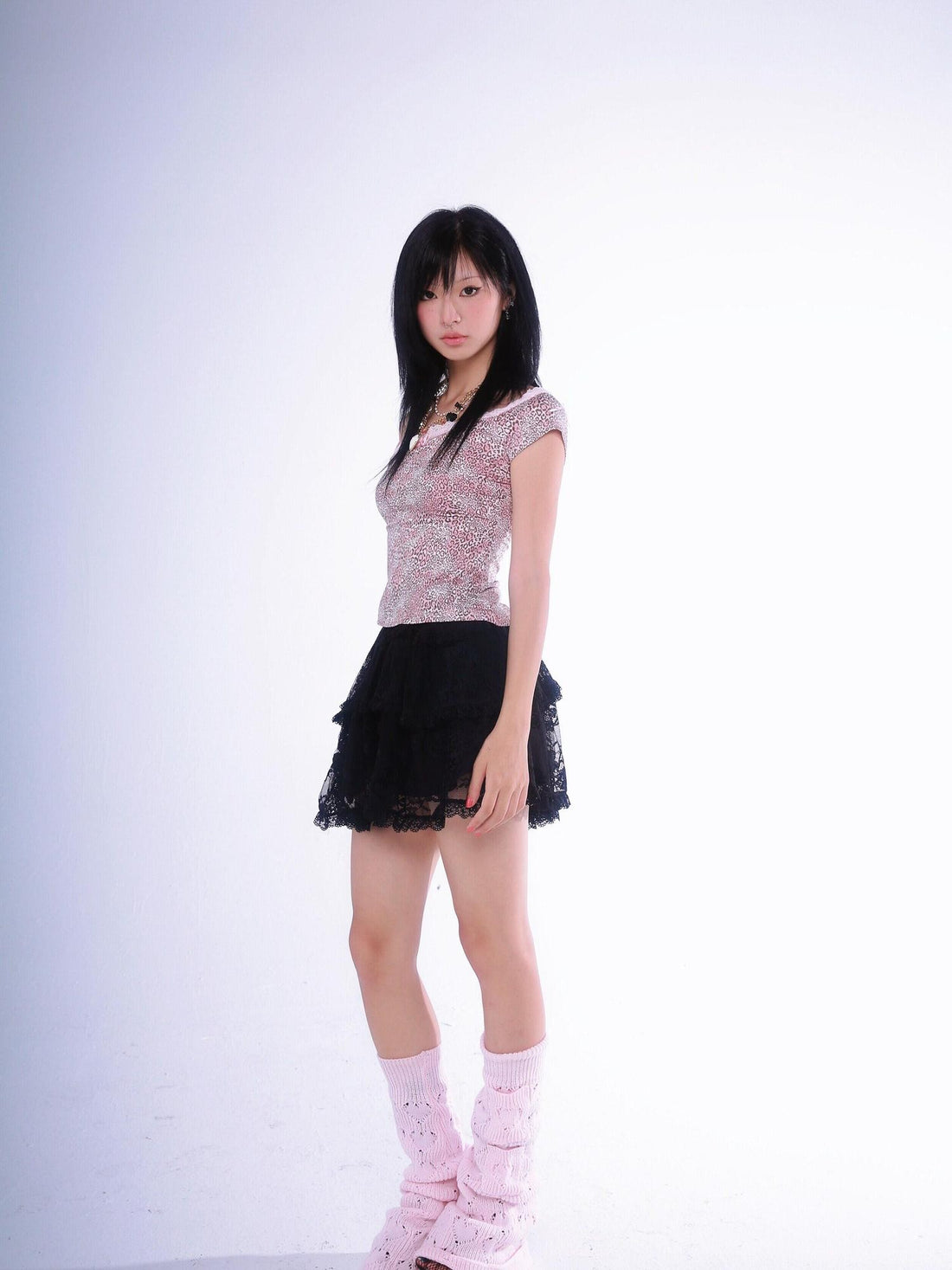 Evil Tooth Leopard Print Bow Asymmetric Waist Women&
