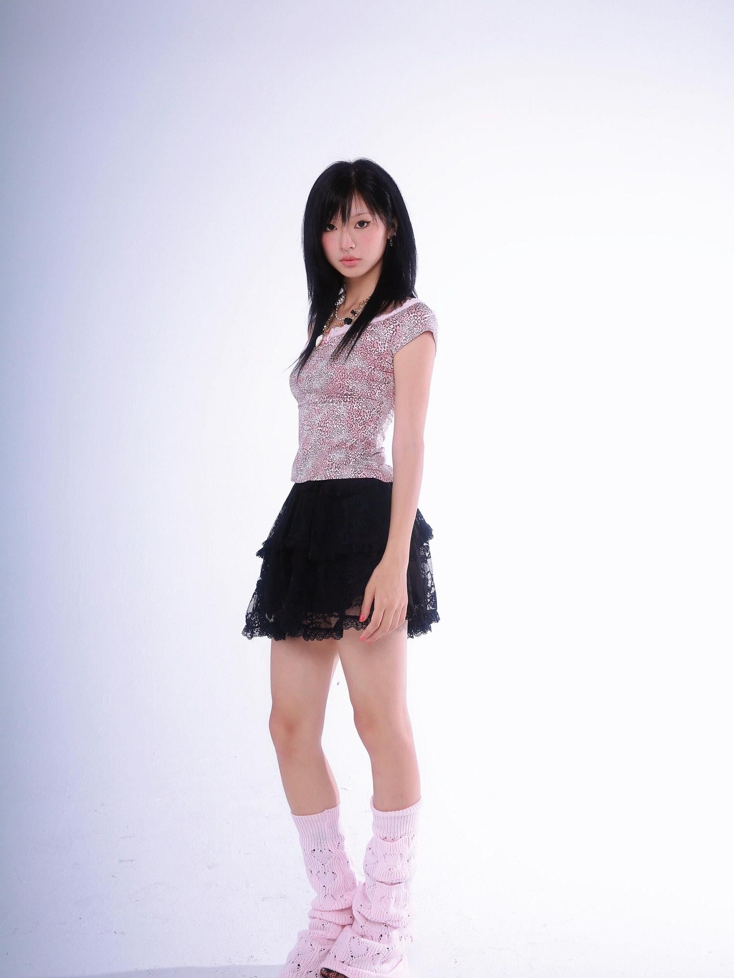 Evil Tooth Leopard Print Bow Asymmetric Waist Women&