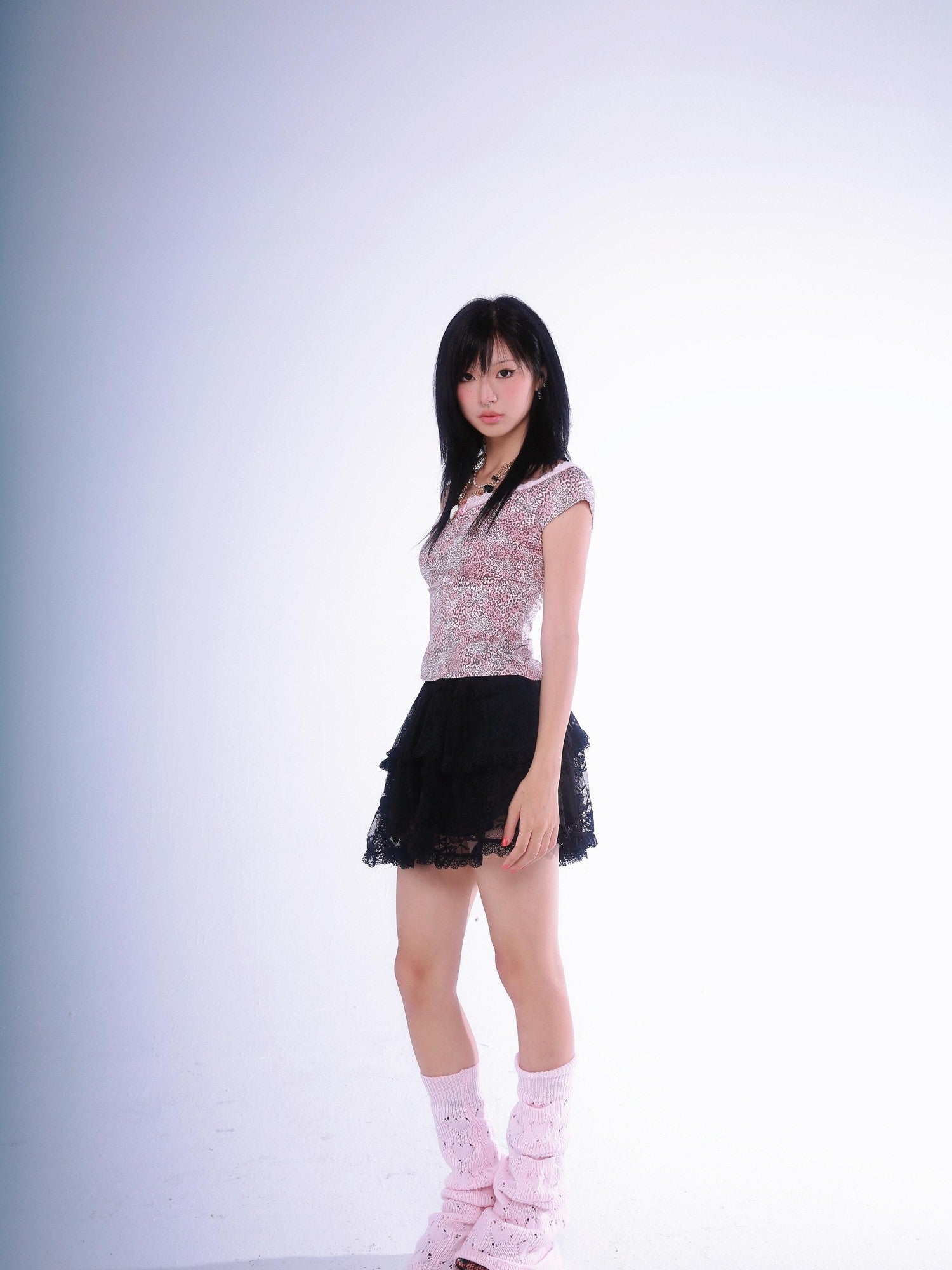 Evil Tooth Leopard Print Bow Asymmetric Waist Women&