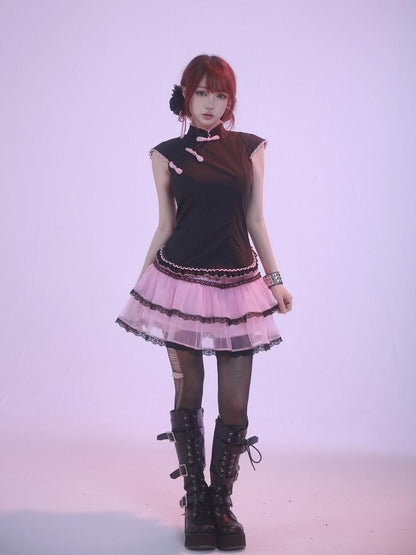 Evil Tooth Leopard Print Layered Pink Women&