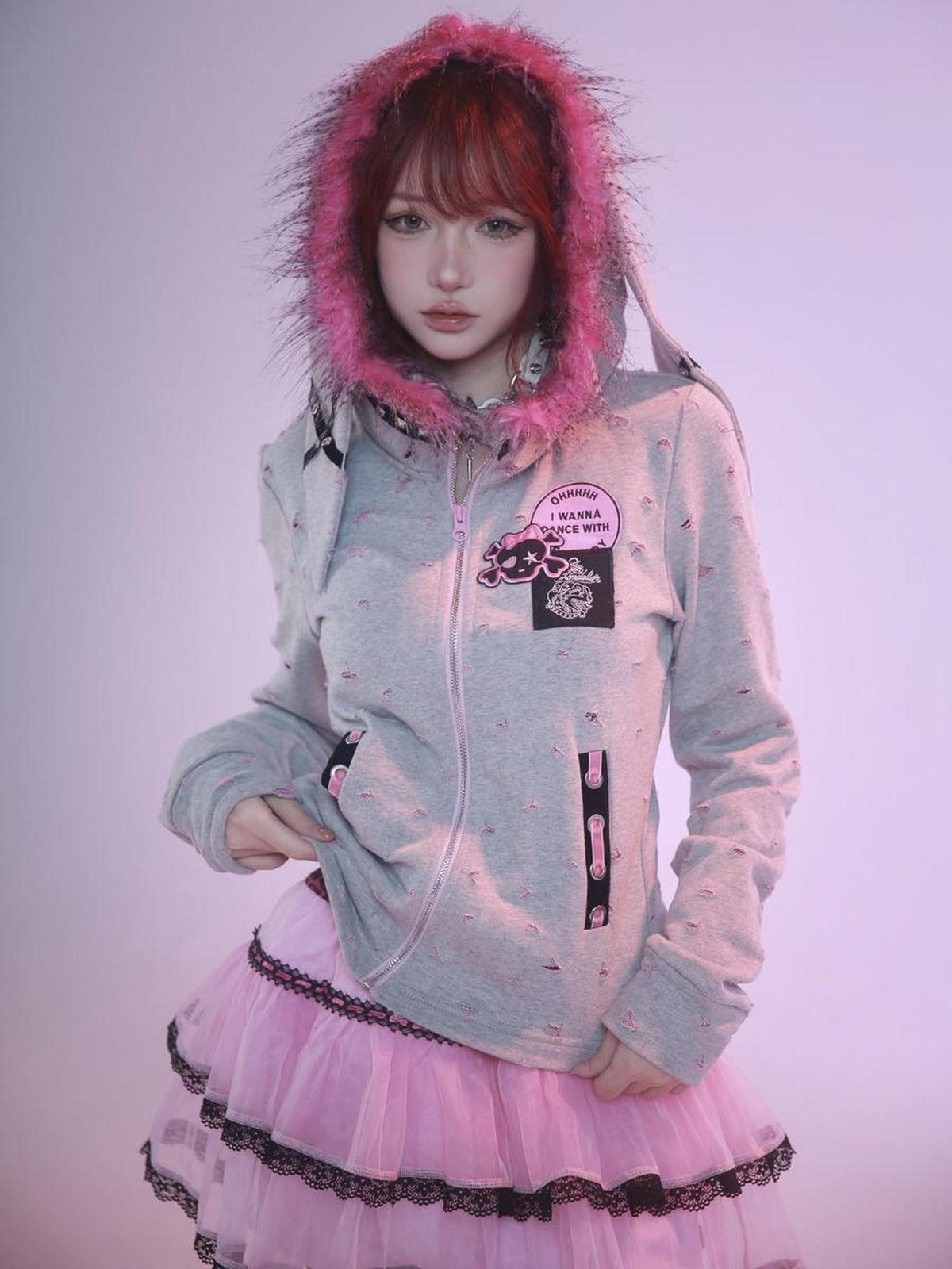 Evil Tooth Long Ear Hood Punk Bunny Tooth Graphic Women&