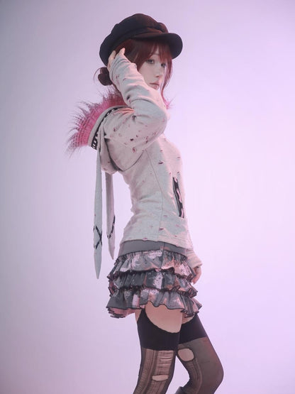 Evil Tooth Long Ear Hood Punk Bunny Tooth Graphic Women&