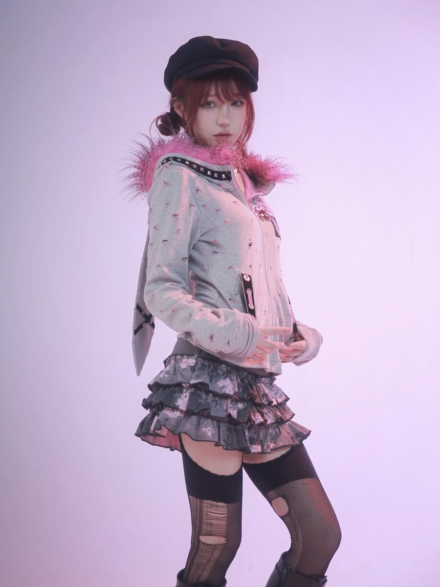 Evil Tooth Long Ear Hood Punk Bunny Tooth Graphic Women&