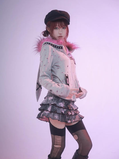 Evil Tooth Long Ear Hood Punk Bunny Tooth Graphic Women&