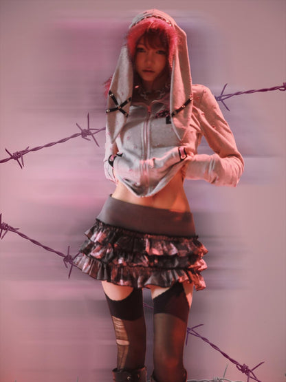 Evil Tooth Long Ear Hood Punk Bunny Tooth Graphic Women&
