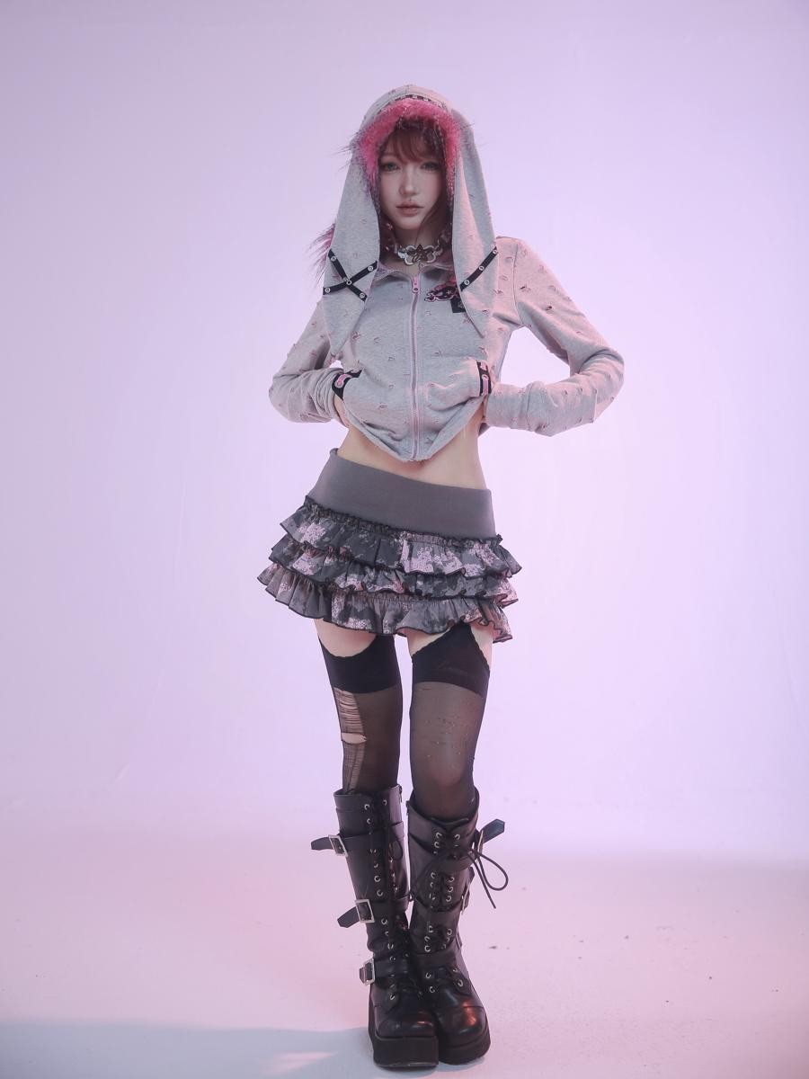 Evil Tooth Long Ear Hood Punk Bunny Tooth Graphic Women&