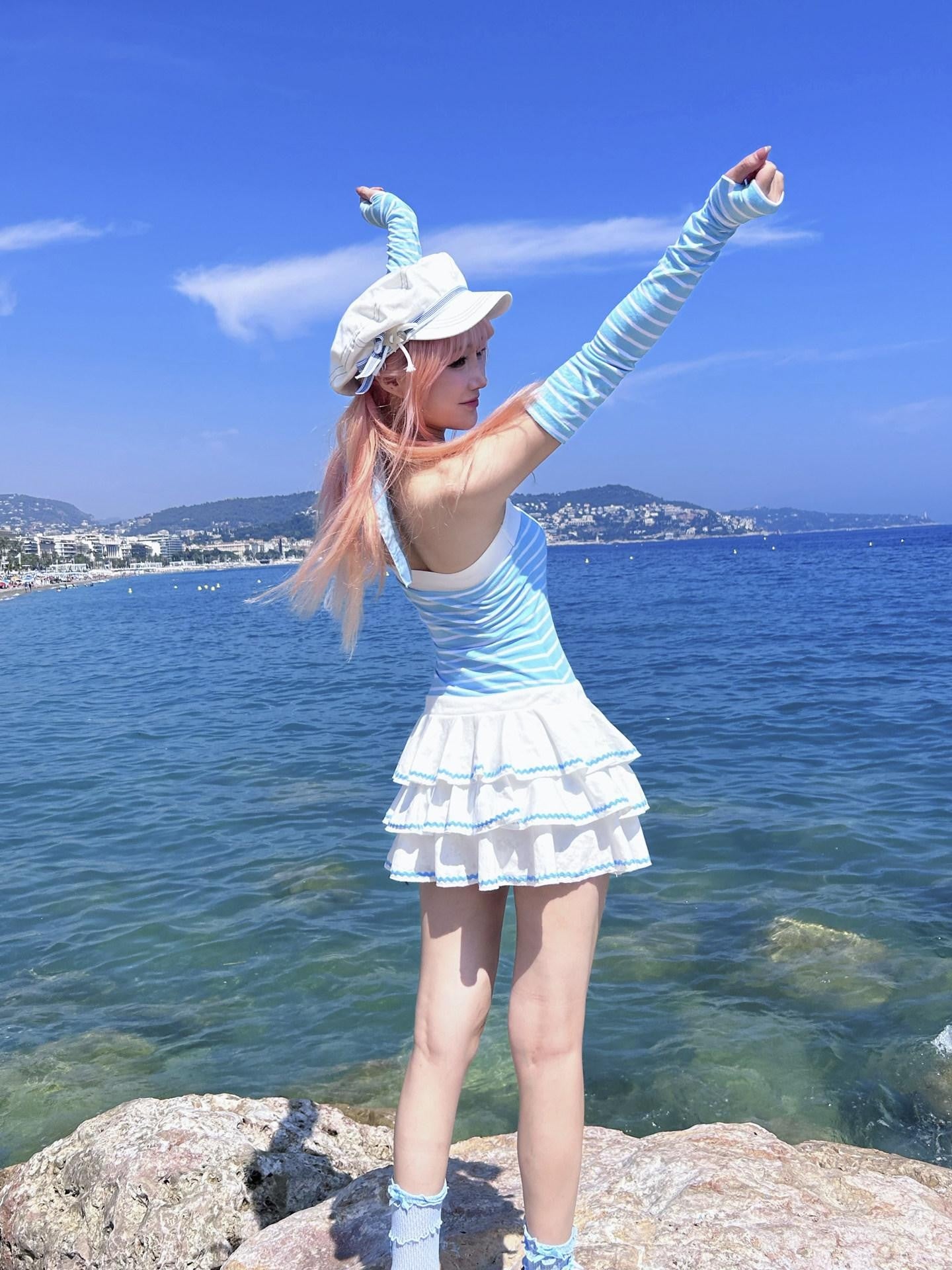 Evil Tooth Nautical Striped Tiered Faux Two Piece Women&