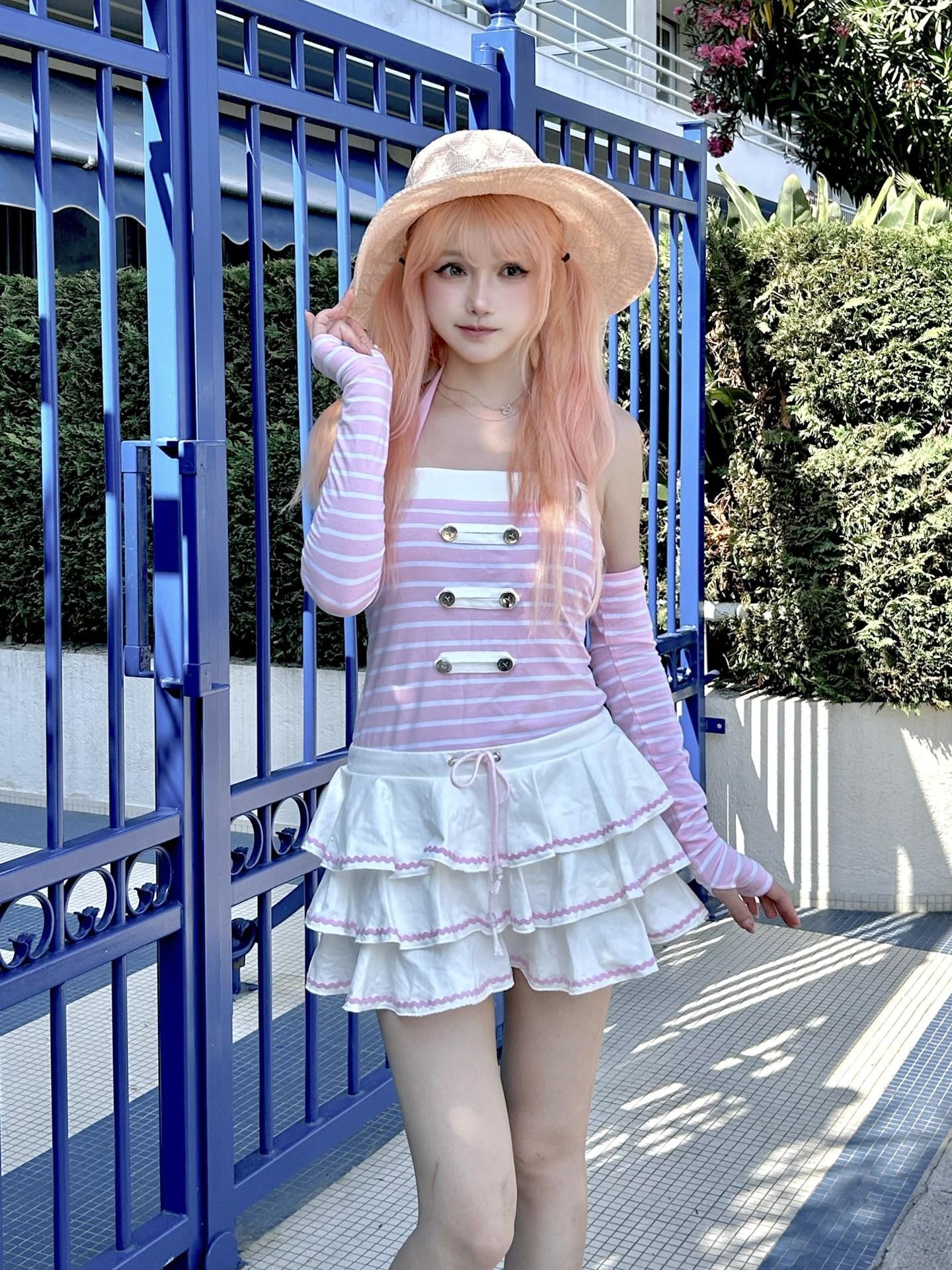 Evil Tooth Nautical Striped Tiered Faux Two Piece Women&