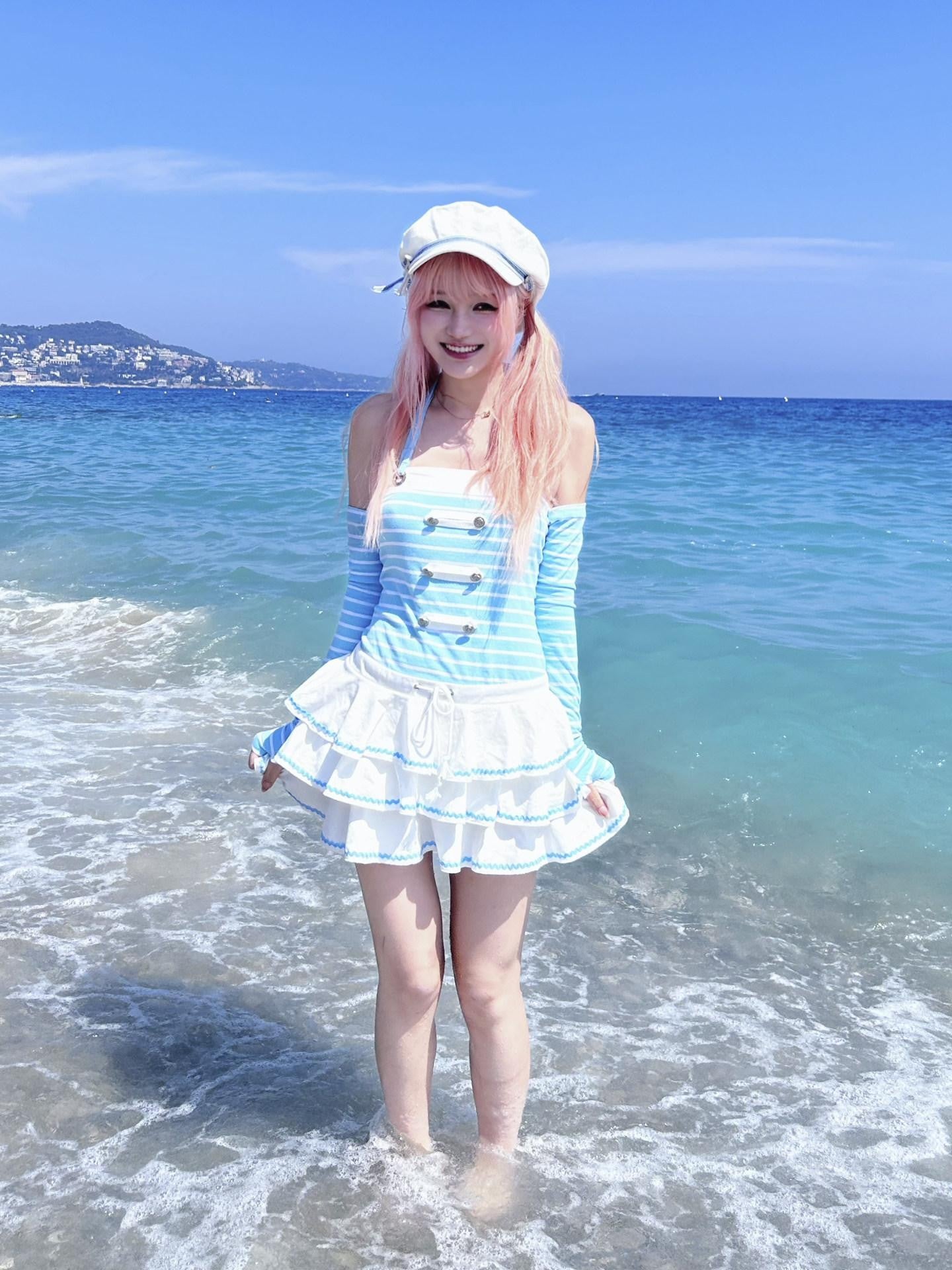 Evil Tooth Nautical Striped Tiered Faux Two Piece Women&