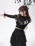 Evil Tooth Ninja Lace Cutout Spliced Sleeve Slim Fit Women&