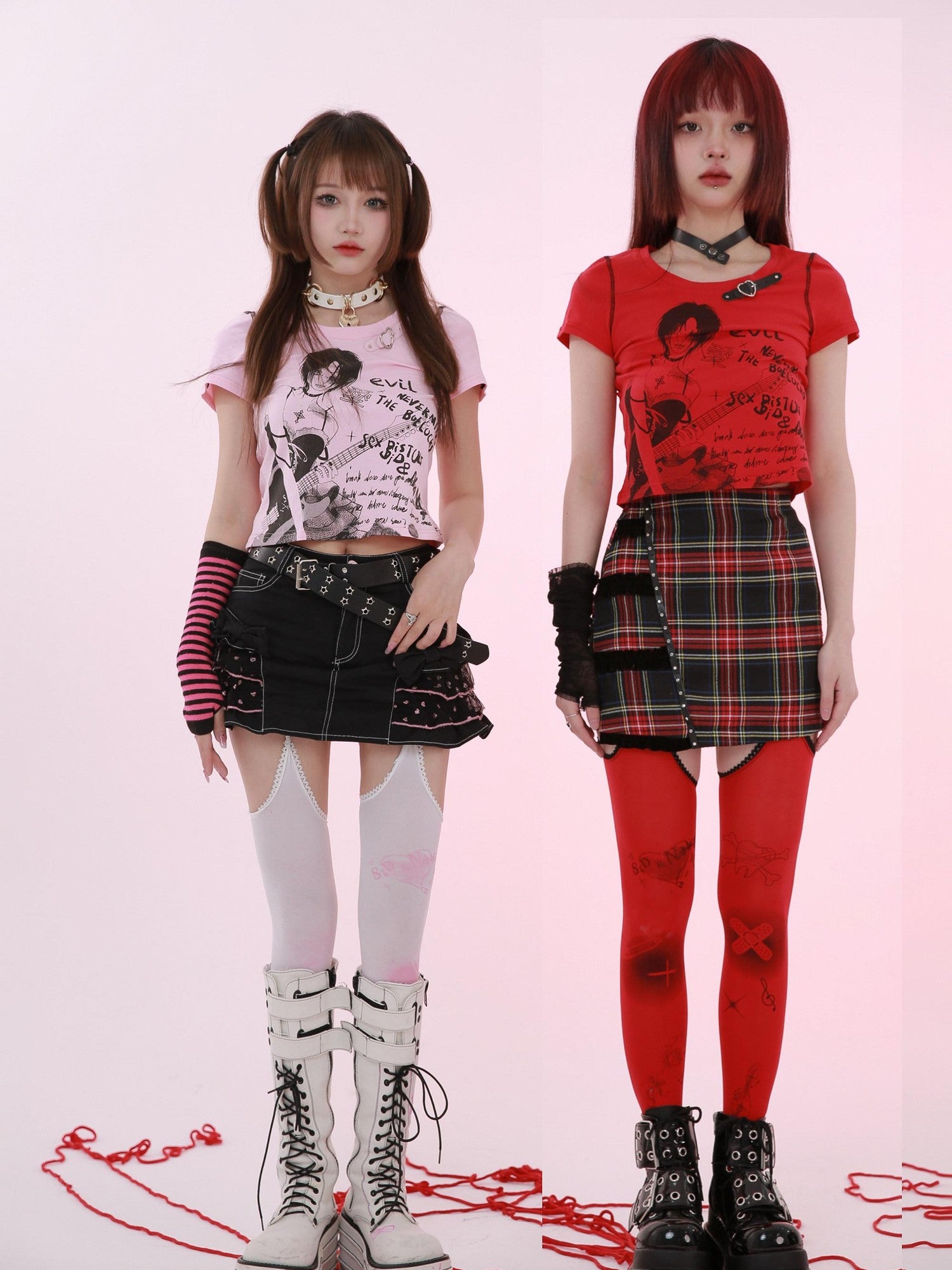 Evil Tooth Rock Girl Cartoon Print Round Neck Street Women&