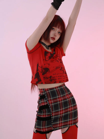 Evil Tooth Rock Girl Cartoon Print Round Neck Street Women&