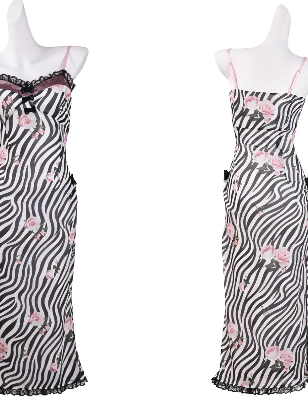 Evil Tooth Rose And Zebra Print Side Slit Bow Detail Women&