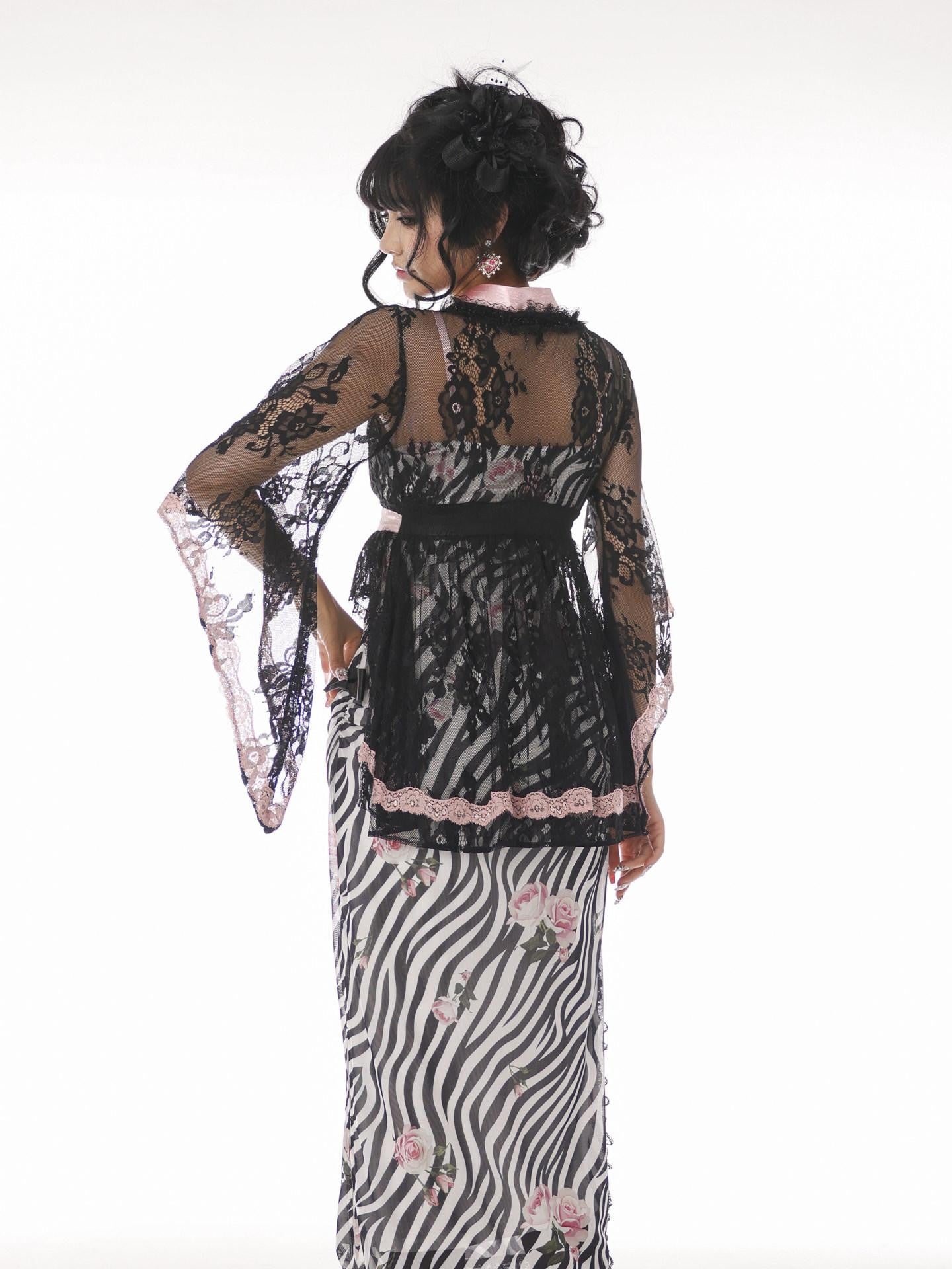 Evil Tooth Rose And Zebra Print Side Slit Bow Detail Women&