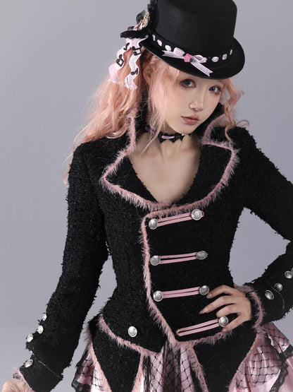 Evil Tooth Rose Battle Gothic Double Breasted Cinched Waist Women&