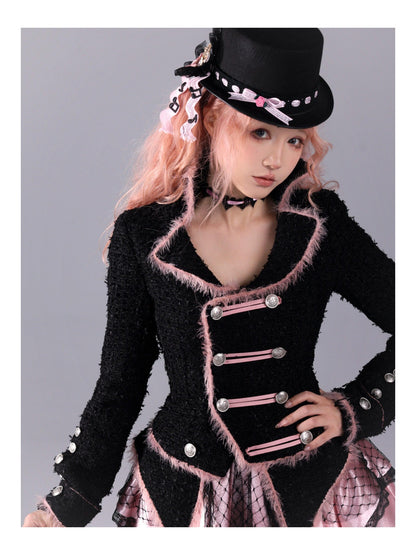 Evil Tooth Rose Battle Gothic Double Breasted Cinched Waist Women&