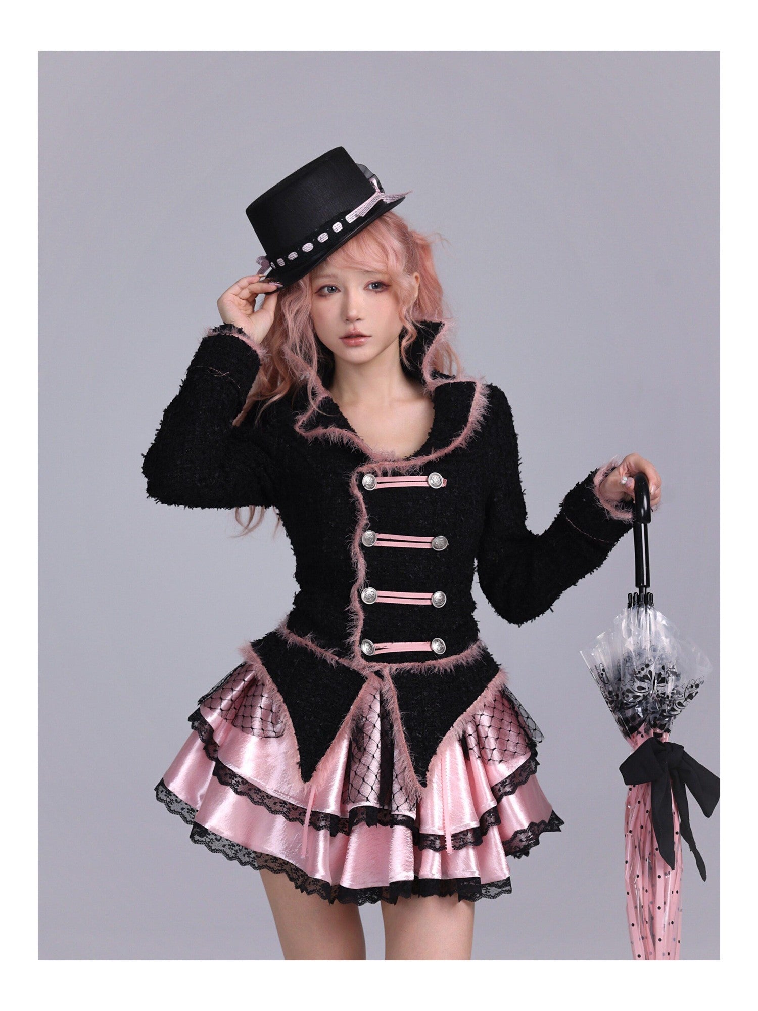 Evil Tooth Rose Battle Gothic Double Breasted Cinched Waist Women&