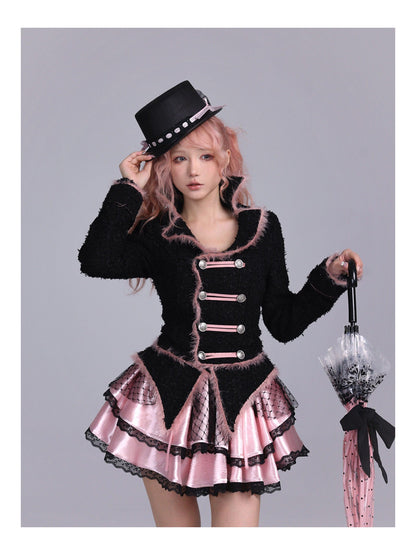Evil Tooth Rose Battle Gothic Double Breasted Cinched Waist Women&