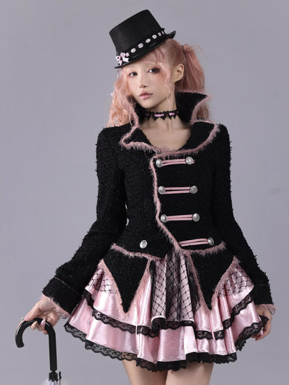 Evil Tooth Rose Battle Gothic Double Breasted Cinched Waist Women&