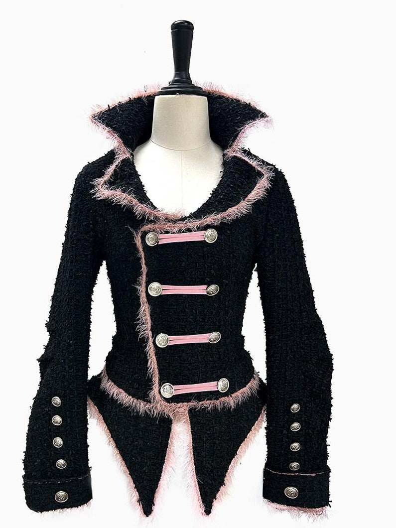 Evil Tooth Rose Battle Gothic Double Breasted Cinched Waist Women&