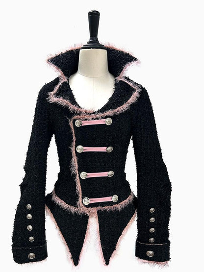 Evil Tooth Rose Battle Gothic Double Breasted Cinched Waist Women&