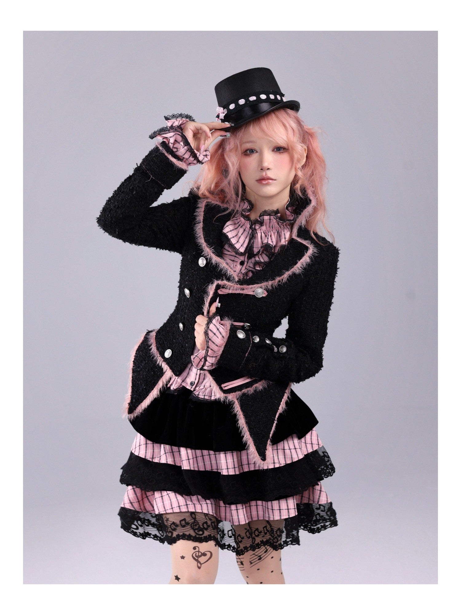 Evil Tooth Rose Battle Gothic Double Breasted Cinched Waist Women&