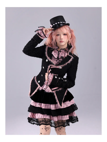 Evil Tooth Rose Battle Gothic Double Breasted Cinched Waist Women&