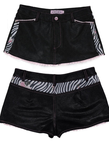 Evil Tooth Rose Sparkle Zebra Print Rhinestone Patchwork Women&
