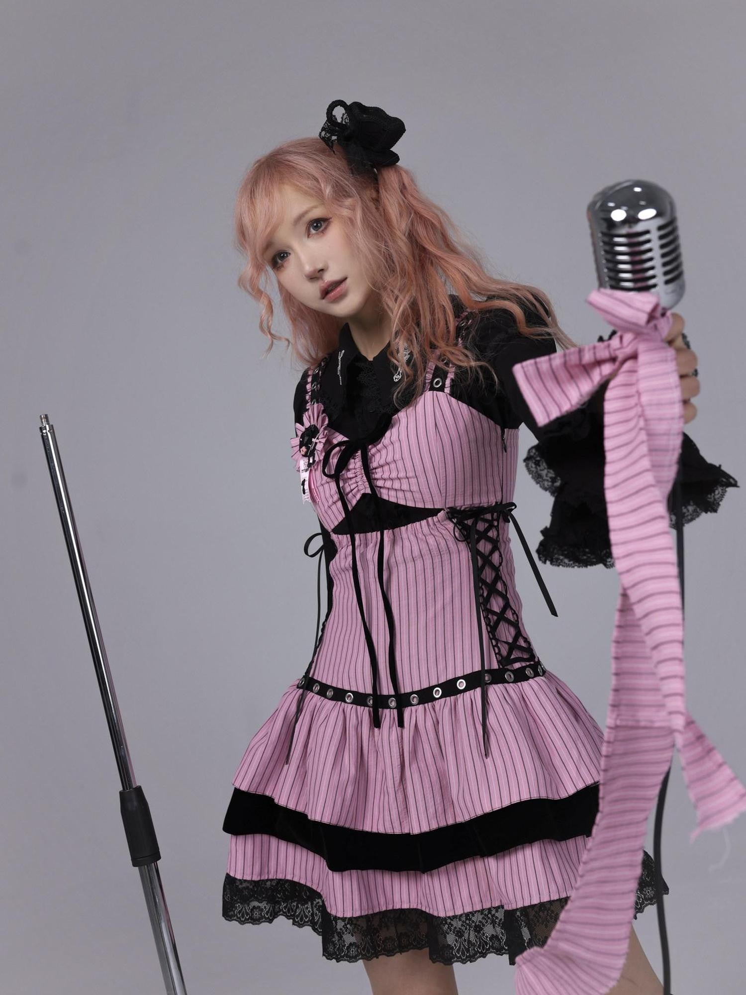 Evil Tooth Sheet Music Print Striped Long Waist Women&