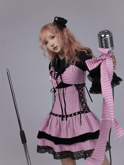 Evil Tooth Sheet Music Print Striped Long Waist Women&