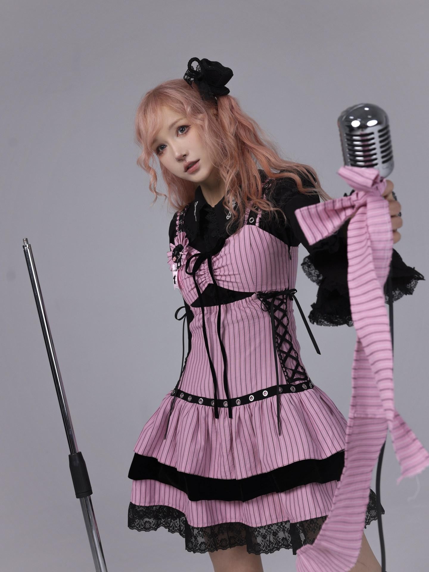 Evil Tooth Sheet Music Print Striped Long Waist Women&