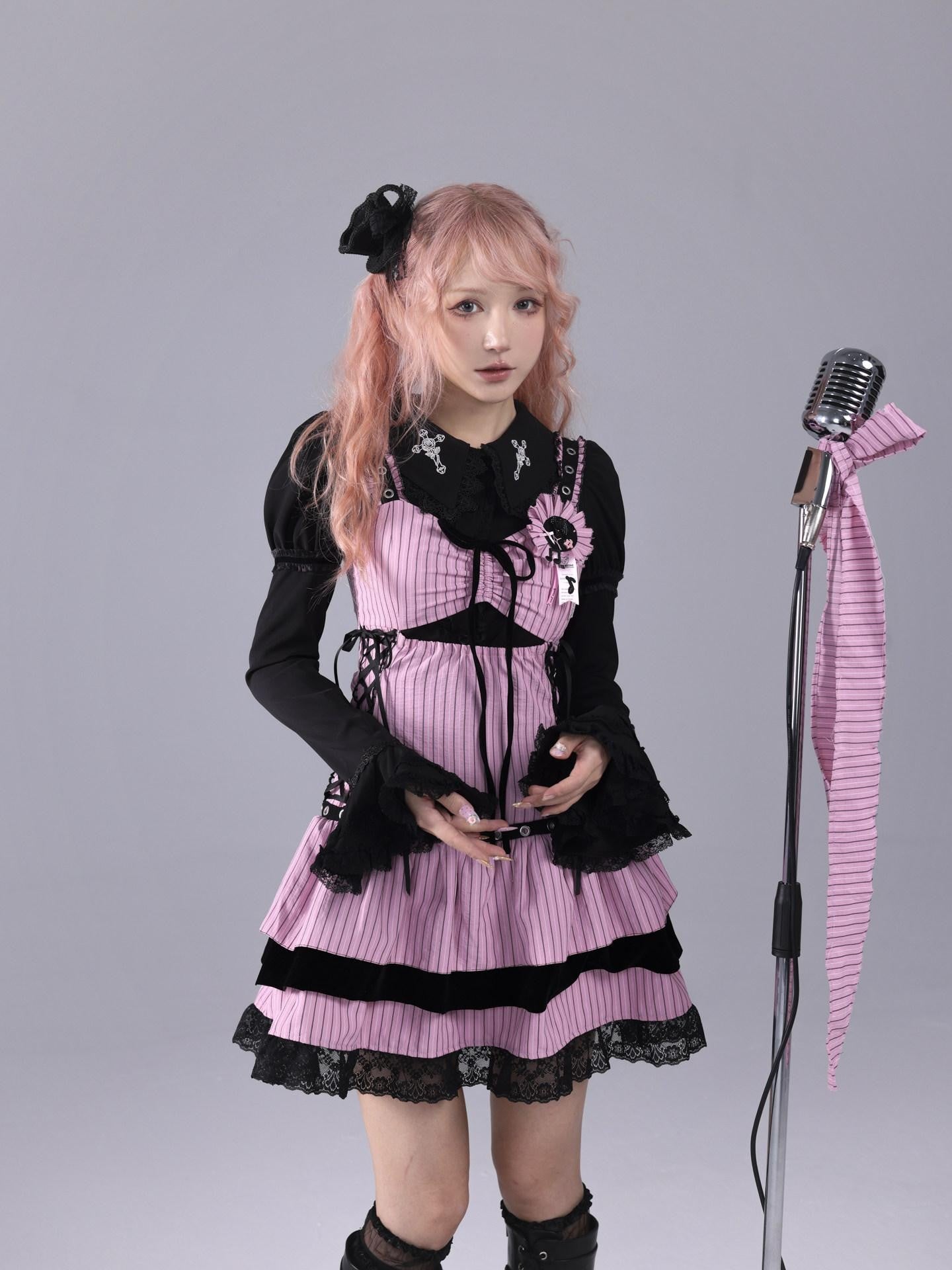 Evil Tooth Sheet Music Print Striped Long Waist Women&